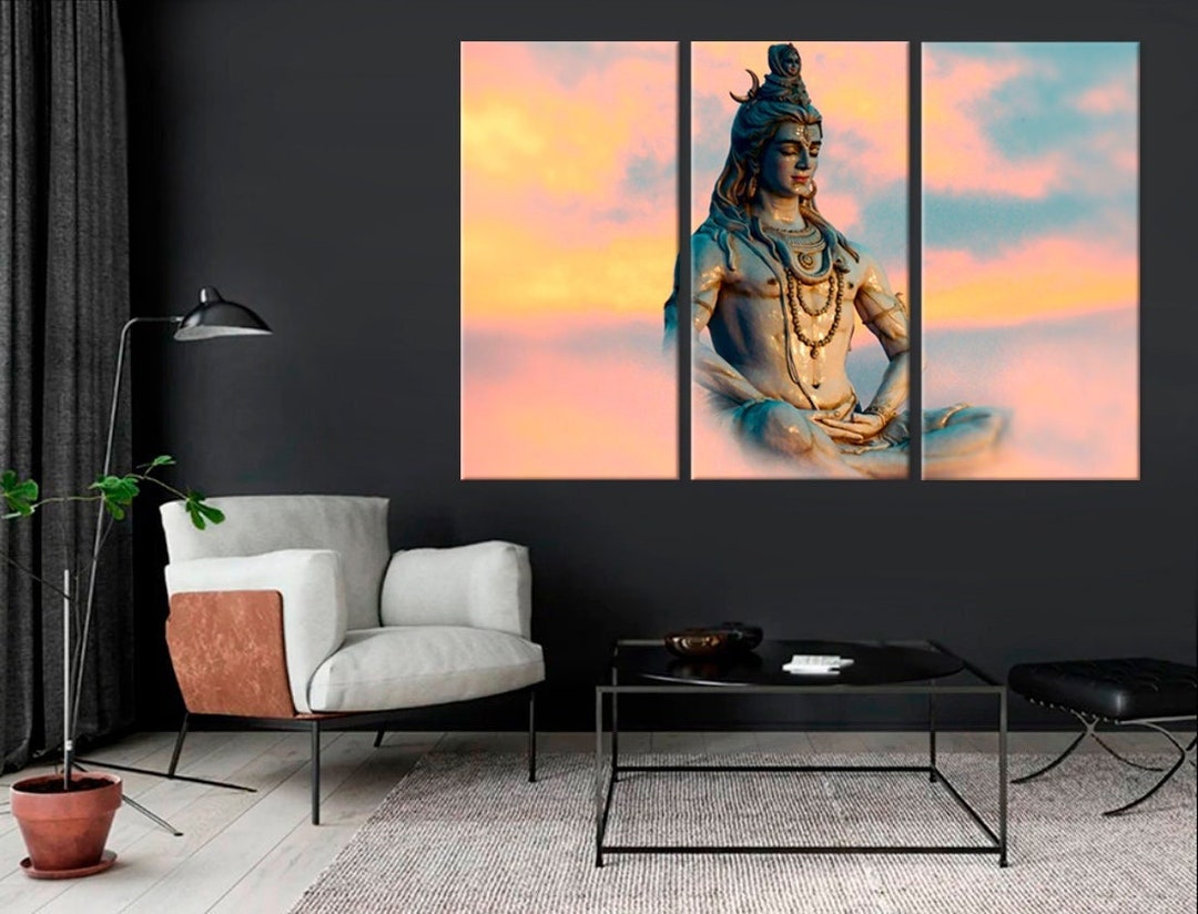 Lord Shiva Art Canvas Hindu Wall Art Сolorful Sunset Yoga Spiritual Art ...