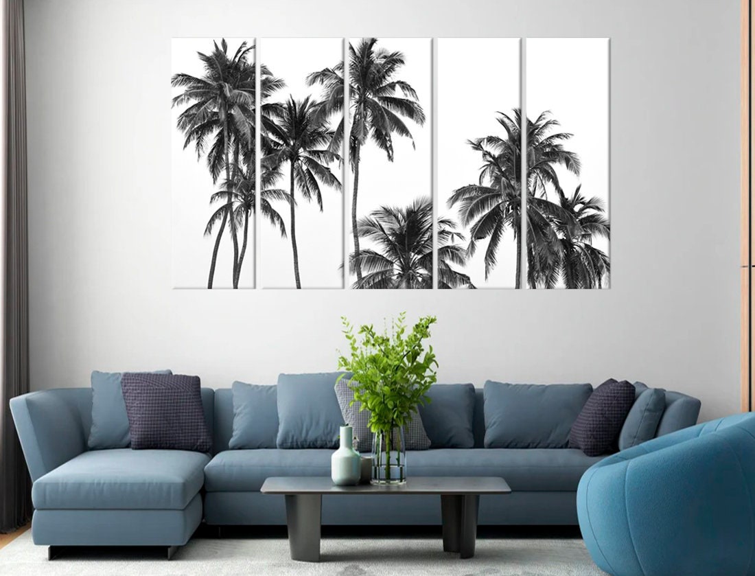Black and White Photo Wall Art, Palm Tree Living Room Decor, Tropical
