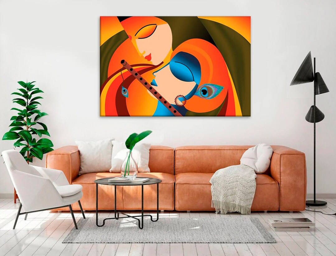 Radha Krishna Multicolored Wall Decor Religion Wall Art Indian God