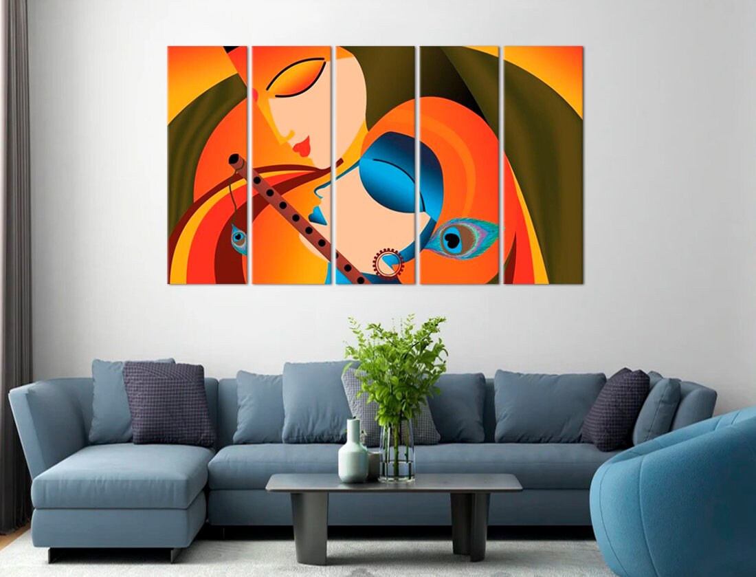 Radha Krishna Multicolored Wall Decor Religion Wall Art Indian God