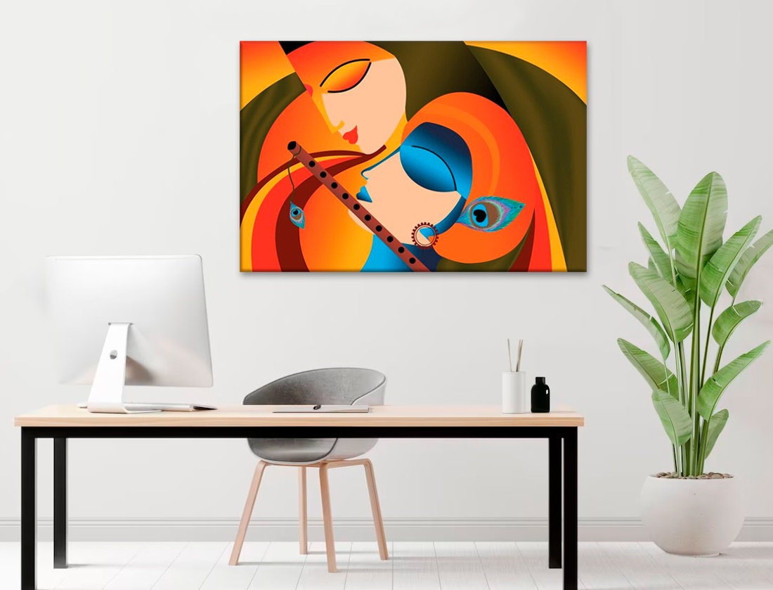 Radha Krishna Multicolored Wall Decor Religion Wall Art Indian God