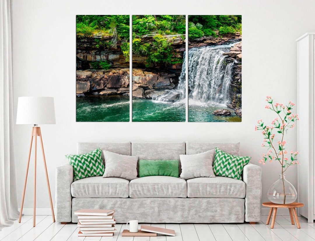 Waterfall Art Forest Waterfall Wall Decor Waterfall Nature Etsy