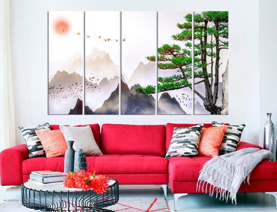 Japanese print Japan home decor Mountain wall art painting Large canvas  print Ready to hang - Scandi Home cherry_blossom_print japan_canvas_art