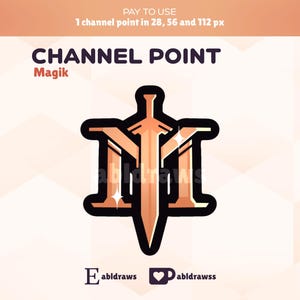 Può includere: Un logo oro e nero con il testo "CHANNEL POINT" e "Magik" sotto. Il logo presenta una spada stilizzata con una lama dorata e un'impugnatura nera.