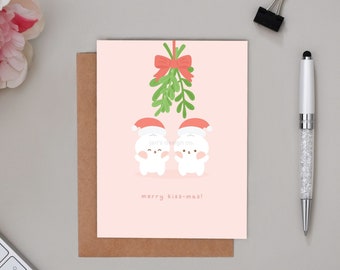 Merry Kissmas Card | Cute Christmas Cards, Holiday Cards, Xmas, Greeting Cards, Card For Her, Card For Him, Funny, Kawaii, Punny