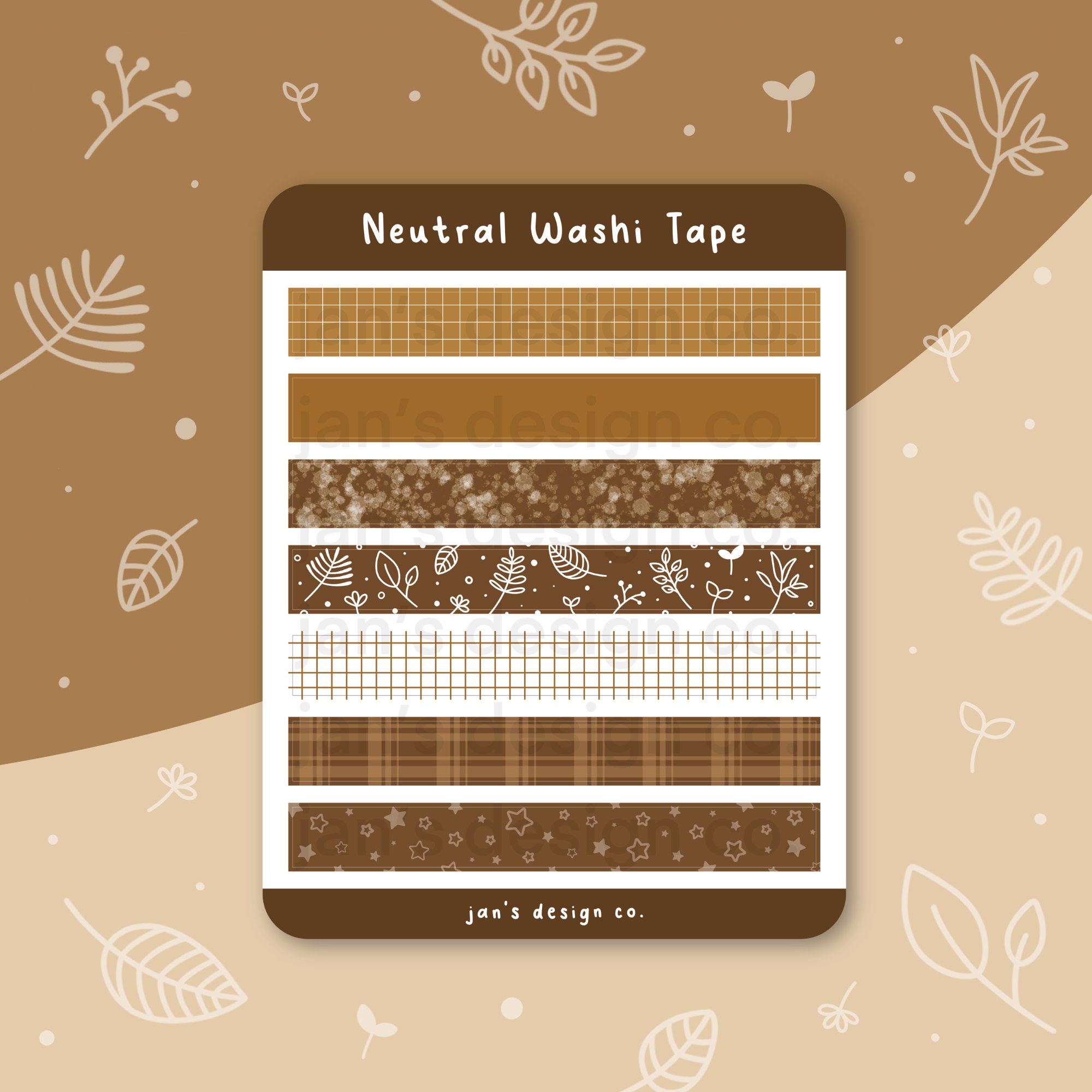 Neutral Washi Tape Sticker Sheet Brown, Grid, Plaid, Simple, Basics,  Journaling, Planner, Water Resistant, Matte -  Norway