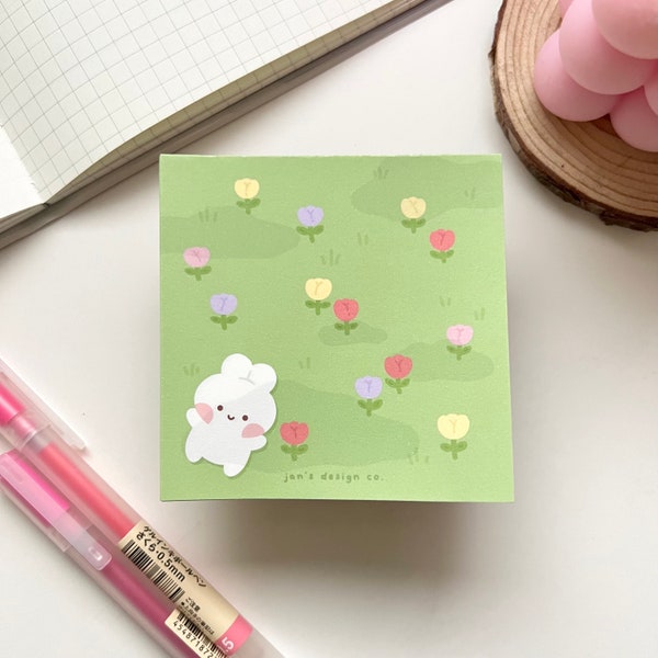 Tulip Bunny Memopad | NOT STICKY, Cute Memopad, Notepad, To-Do List, Office Accessories, Cute Stationary for Studying, Journal, Planner