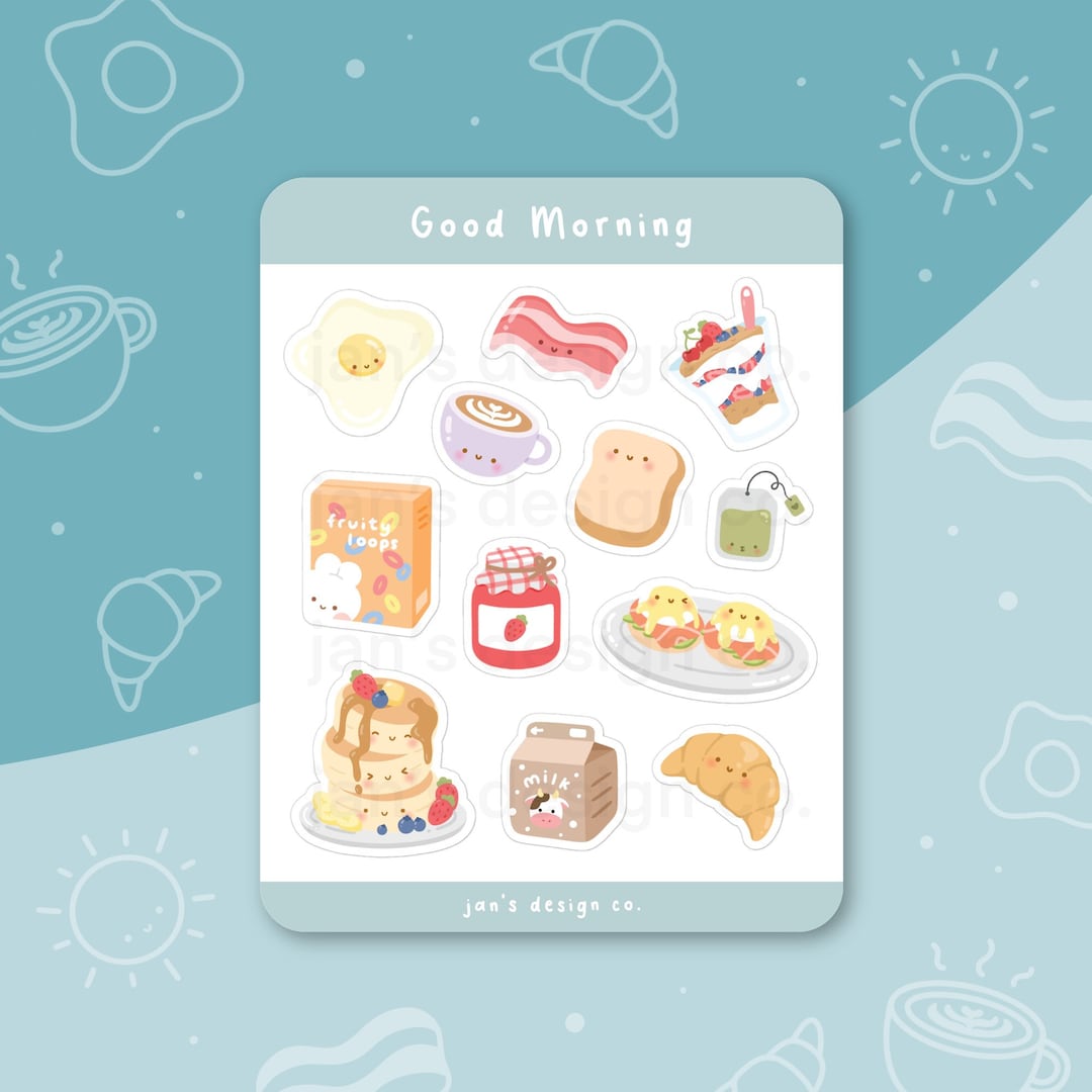 Good Morning Sticker Sheet | Cute, Breakfast Foods, Coffee, Pancakes ...