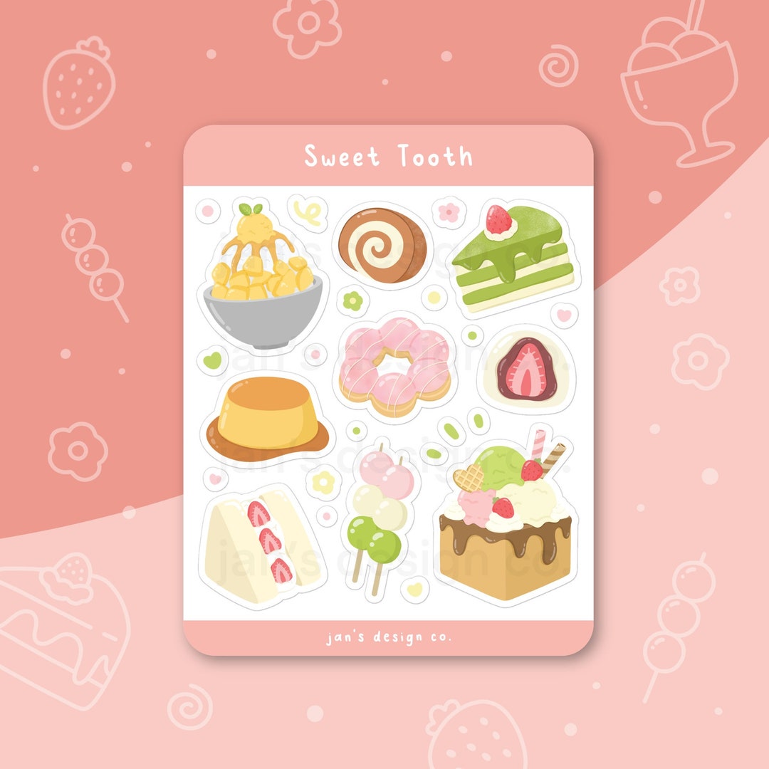 Sweet Tooth Sticker Sheet | Cute, Asian Desserts, Japanese, Dango ...