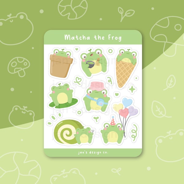 Cute Frogs Sticker Sheet | Froggy Stickers, Animals, Dessert, Matcha, Kawaii, Bullet Journal, Journaling, Planner, Scrapbooking, Matte