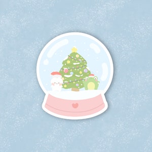 Snow Globe Sticker Cute, Christmas Stickers, Xmas, Holidays, Froggy, Kawaii, Vinyl Die Cut Stickers for Laptop, Bullet Journal, Planner image 1