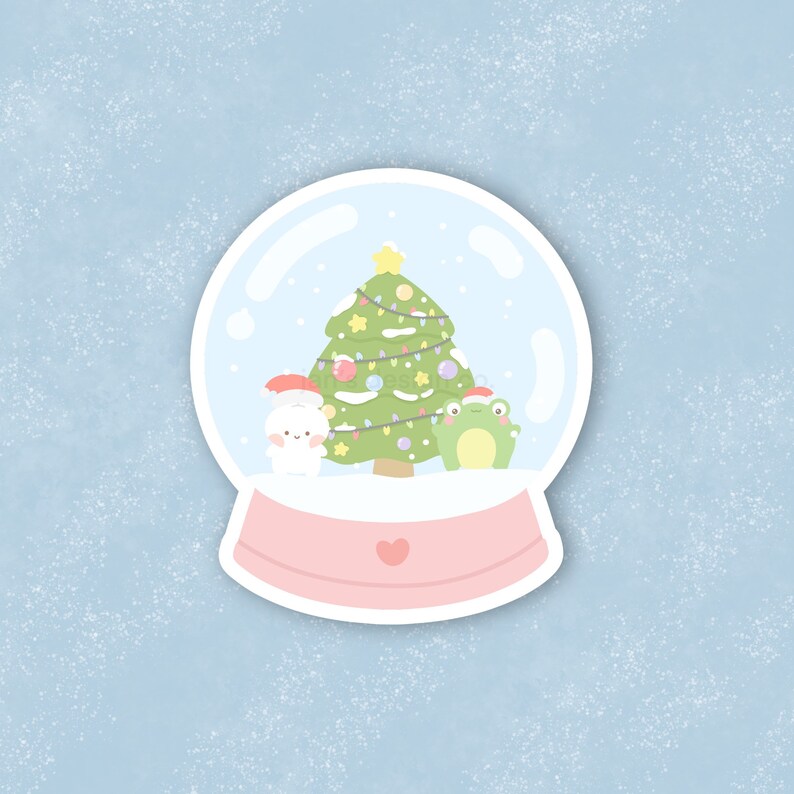 Snow Globe Sticker Cute, Christmas Stickers, Xmas, Holidays, Froggy, Kawaii, Vinyl Die Cut Stickers for Laptop, Bullet Journal, Planner image 1