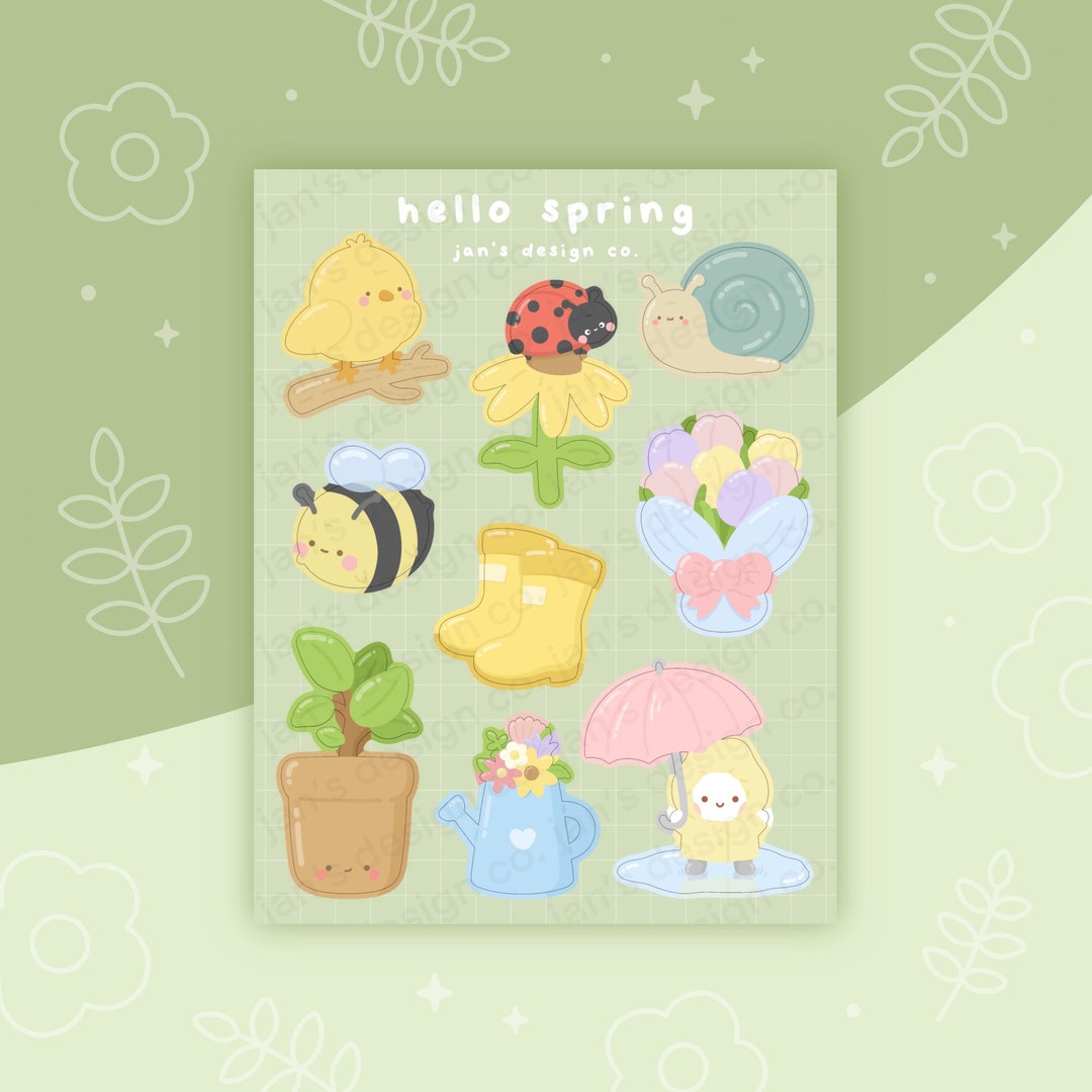 Hello Spring Sticker Sheet | Cute, Bee, Flowers, Tulips, Animals ...