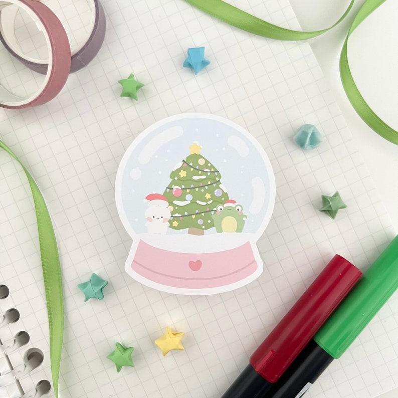Snow Globe Sticker Cute, Christmas Stickers, Xmas, Holidays, Froggy, Kawaii, Vinyl Die Cut Stickers for Laptop, Bullet Journal, Planner image 2