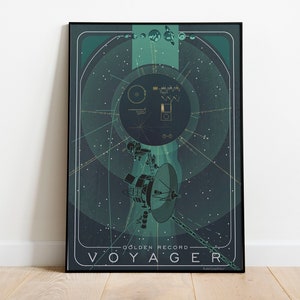 NASA Voyager/ Golden record print / Space Exploration Art / Nasa illustration /Astronomy lover /Space Travel Retro Futuristic Art Deco Print