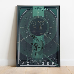 Voyager de la NASA / Impression record d'or / Art de l'exploration de l'espace / Illustration de la NASA / Amateur d'astronomie / Impression art déco rétro futuriste de voyage dans l'espace