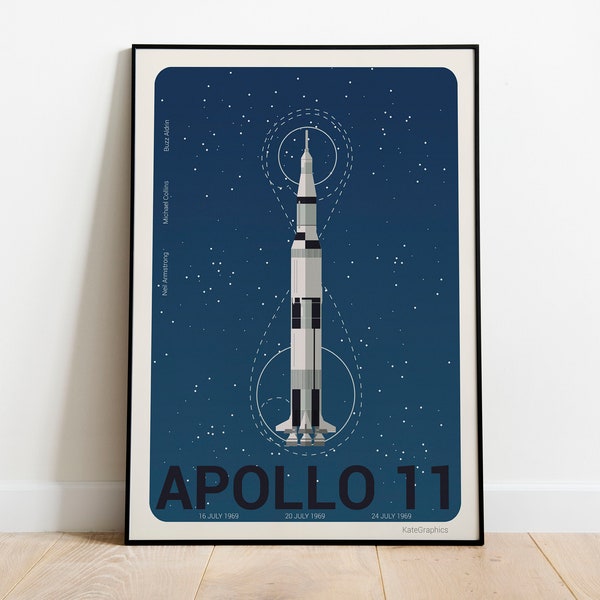 APOLLO 11 PRINT, Saturn V Print illustration, Kid Rocket Print, Nasa illustration, Space Illustration, Affiche minimaliste, Voyage dans l’espace