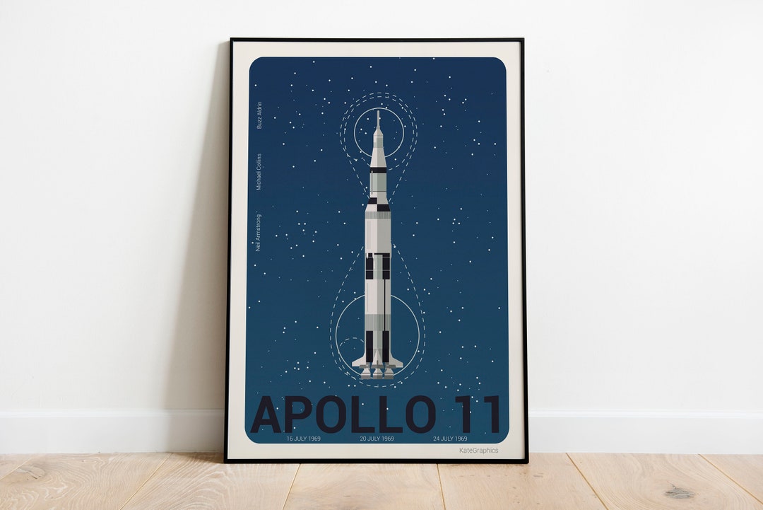 Apollo 11 Saturn V Rocket Illustration Print, Space Travel Poster - Etsy