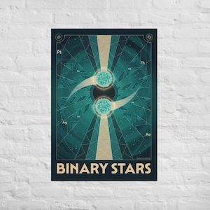 Poster di stelle binarie/Stampa di stelle di neutroni/Arte di esplorazione spaziale/Illustrazione della NASA/Amante dell'astronomia/Viaggio spaziale Retro Futuristico Art Deco
