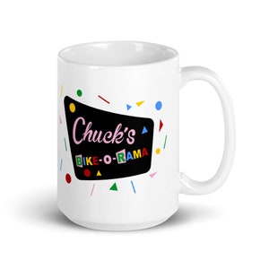 Chuck&#39;s Bike-O-Rama Pee Wee&#39;s Big Adventure Coffee Mug, 15 oz & 11 oz