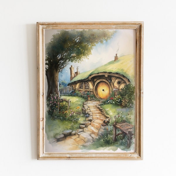 The Shire - Journey to the Middle Earth with a Stunning Watercolor Print of Hobbiton's Hobbit Hole - Digital Download