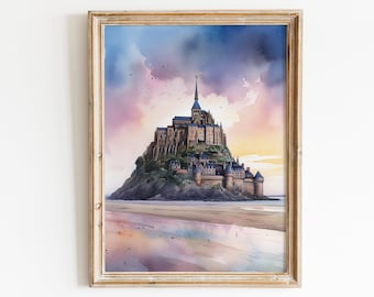 Mount Saint Michel poster, Normandy Wall Art, France, Travel watercolor art print, France Travel Print - Europe Travel Poster