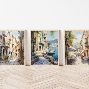 Set di 3 stampe digitali Split Croatia Old Town Cityscape - Trasforma la tua casa in un'oasi mediterranea - Trio di acquerelli