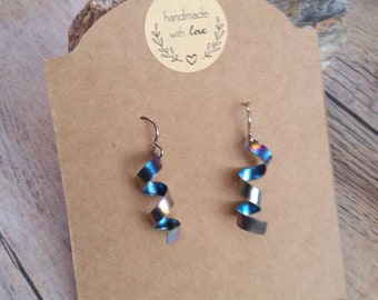 Rainbow Anodised Titanium Earrings New Mini Twirl Style with Titanium Earwires. Stunning colours.