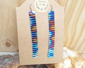 Rainbow Anodised Titanium Earrings Crinkle effect New design limited edition.