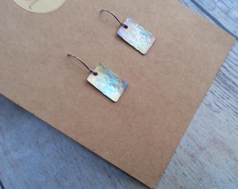 Rainbow Anodised Titanium Earrings Textured with Titanium Earwires New Handmade Electric Blues colours