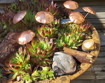 Copper Texured Garden Mushrooms  New handcrafted Pair