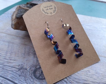 Rainbow Anodised Titanium Earrings New Twirl Style with Titanium Earwires. Stunning colours.These have light texture finish Hypoallergenic.