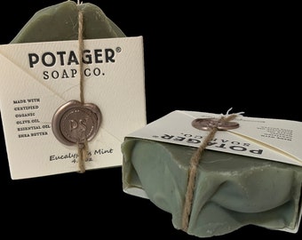 EUCALYPTUS SOAP - All Natural Soap with Eucalyptus & MINT - Potager's Handmade Soap is Cold Process, Castile, Certified Organic Ingredients