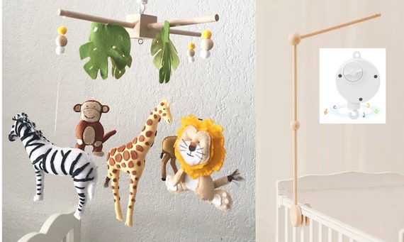 Mobile Musical Jungle Baby S Wood Potence Music Etsy