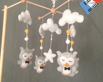 Baby-Musik-Mobile Eulen/Babyzimmerdekoration/Holzgalgen