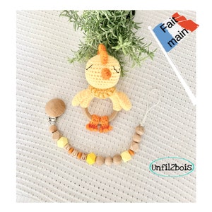 Gepersonaliseerde tepel bijlage jongen meisje / Rammelaar set haak chick / cadeau gepersonaliseerde geboortejongen meisje