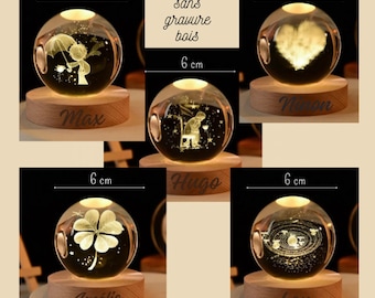 Veilleuse personnalisée boule de cristal/Lampe led/Lampe 3D/Cadeau personnalisé/Cadeau porte bonheur