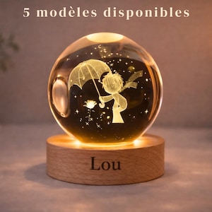 Gepersonaliseerd babynachtlampje | Lichtgevende kristallen bol | 3D LED-lamp | Gepersonaliseerd babycadeau | Origineel babycadeau-idee