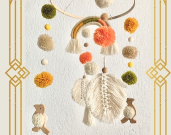 Baby mobile rainbow birds/Personalized birth gift for girl or boy/Personalized baby mobile