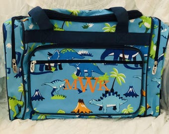 Light Blue Dinosaur duffle Bag Luggage NGIL Plain or Monogram Personalized Choice of Color