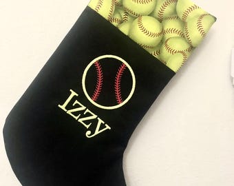 Softball Christmas Stocking with Choice of name or plain