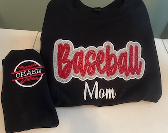Embroidered Baseball Mom Crew Hoodie: Custom Name Sleeve, Personalized Team Spirit