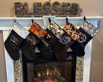 Sport Christmas Stocking with Choice of name or plain Golf basketball bowling football or baseball