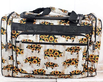 Pig and Sunflower Duffle Bag Carry on Luggage NGIL Monogram Personalized or plain