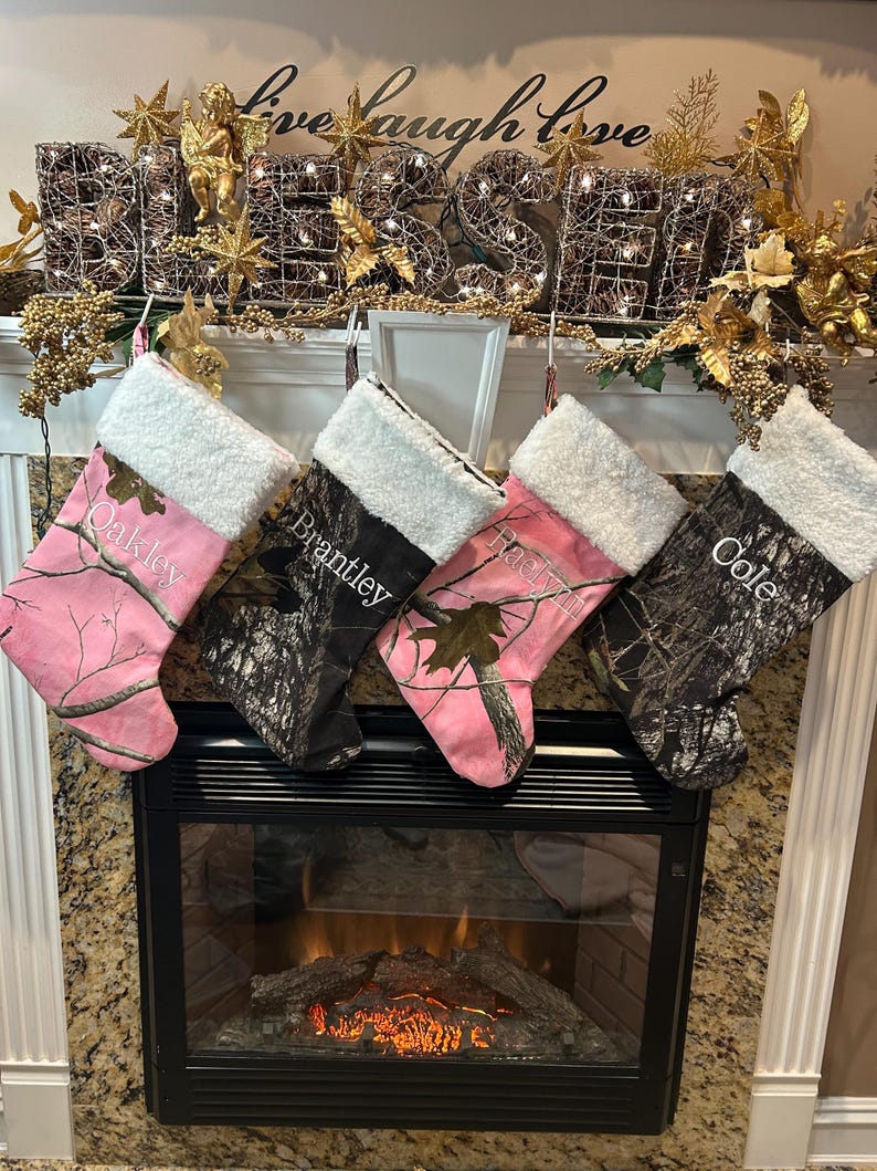 Mossy Oak Camo Christmas Stocking, Personalized Embroidered Name Choice of Thread Color image 10