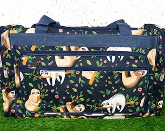 Bolsa de lona azul perezoso, equipaje de mano, monograma NGIL personalizado