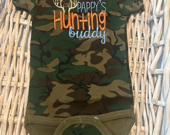Pappy's Hunting Buddy Camo Onesie, Custom Embroidered baby creeper style Wee Wearz Brand