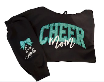 Custom Embroidered CHEER  Mom Hoodie or Crew Neck Sweatshirt : Personalized Name with Bow