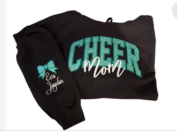 Custom Embroidered CHEER  Mom Hoodie or Crew Neck Sweatshirt : Personalized Name with Bow