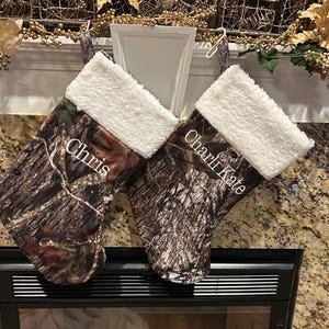 Mossy Oak Camo Christmas Stocking, Personalized Embroidered Name Choice of Thread Color image 1